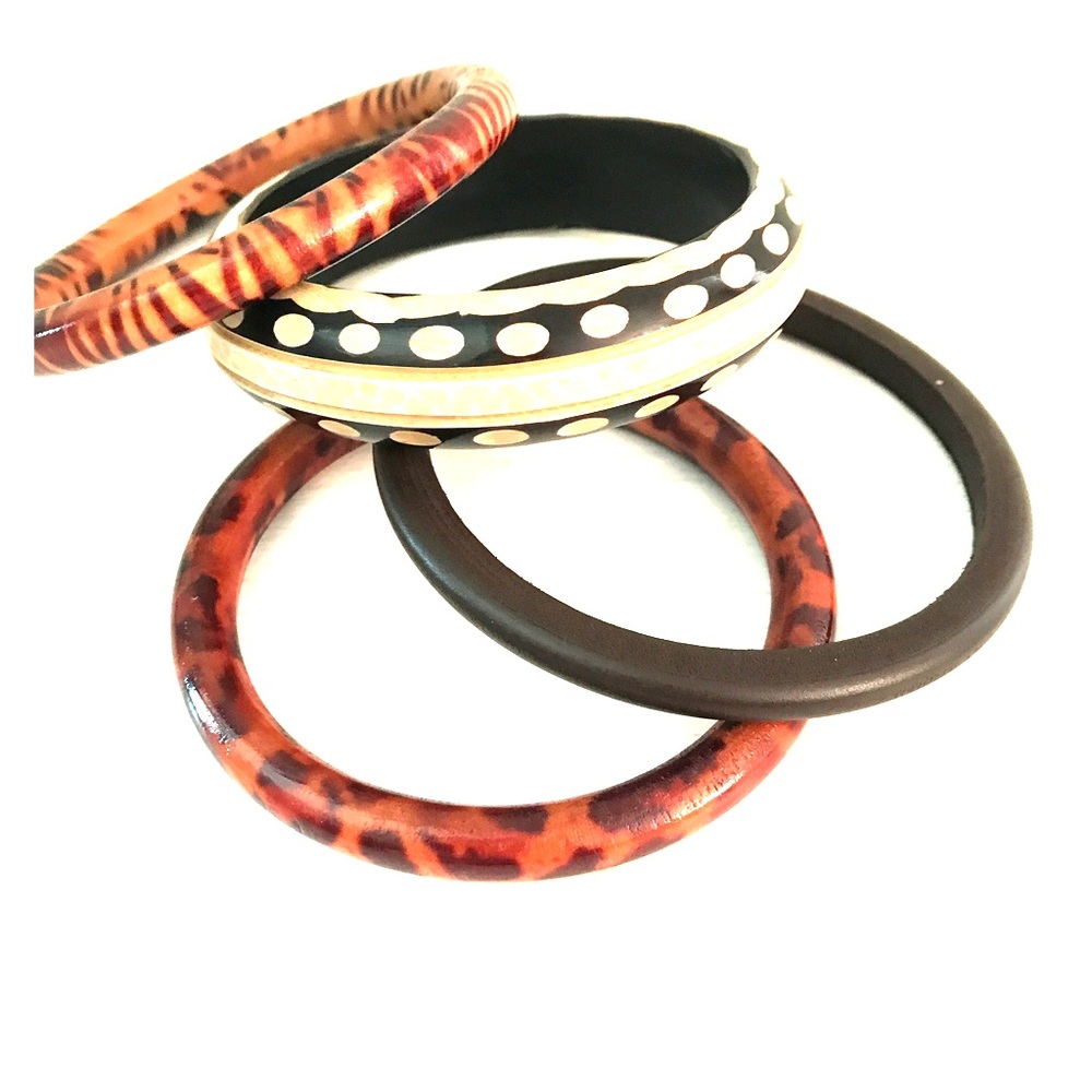 Hand Carved Wood Bangle Set (4 sold)